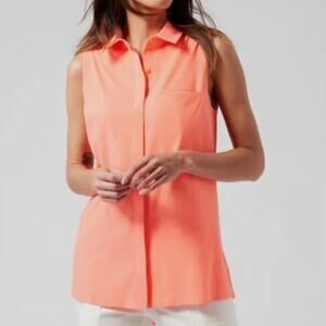 Athleta Urbanite II Tank Coral Sleeveless Button Down Top Sz XL